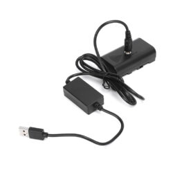 BRD_NPF550_BrowdyTech_Batteria falsa di tipo NP-F550 con cavo di alimentazione da USB a DC