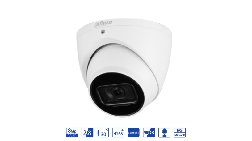 Dahua Eyeball IP da 8MP 2.8mm con AI WizSense - telecamera di videosorveglianza IPC-HDW3841EM-S-S2