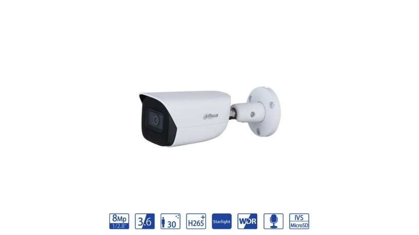IPC-HFW3841E-S-S2_DAHUA_Dahua Bullet IP da 8MP 3.6mm con AI WizSense e microfono integrato - telecamera di videosorveglianza IPC-HFW3841E-S-S2