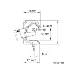 KCP-151_Kupo_Morsetto a C Kupo KCP-151 con vite e dado M12 per tubi 28 - 78 cm