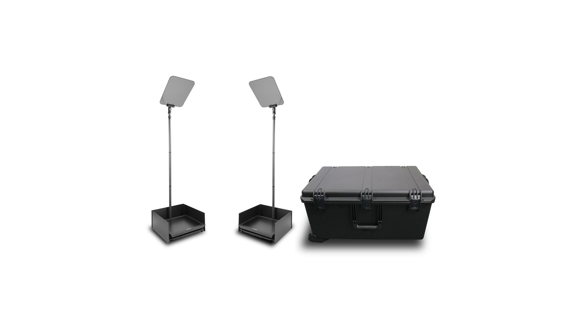 Prompter People PRO-SP19PHBKIT-CARB StagePro 19" 1000 NIT Teleprompter Presidential ad alta luminosità con asta in fibra di carbonio - set da 2 con flight case