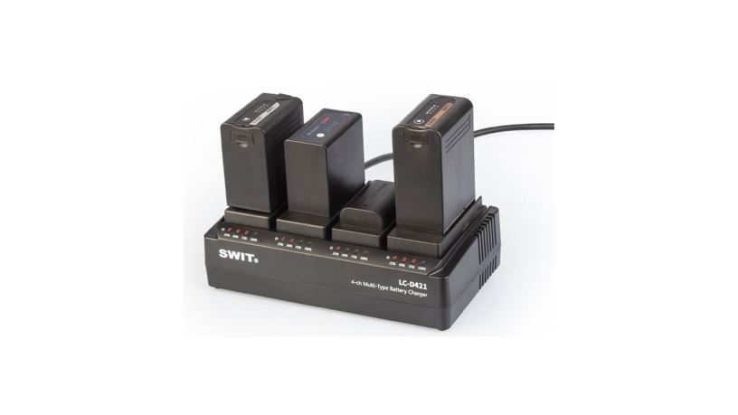 LC-D421_Swit_Caricabatterie SWIT per 4 batterie DV di vario tipo con piastre interscambiabili