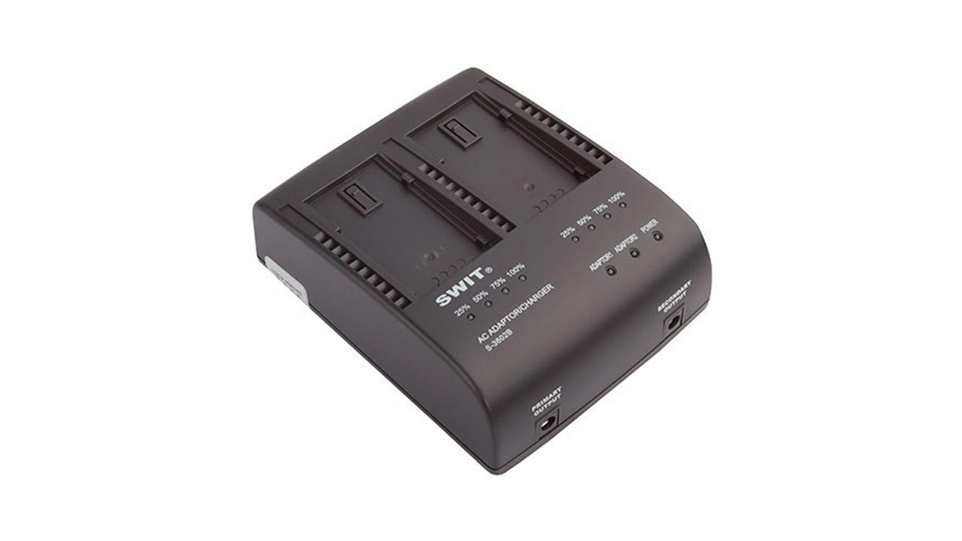 Caricabatterie doppio con adattatore Swit S-3602B per batterie Panasonic VW