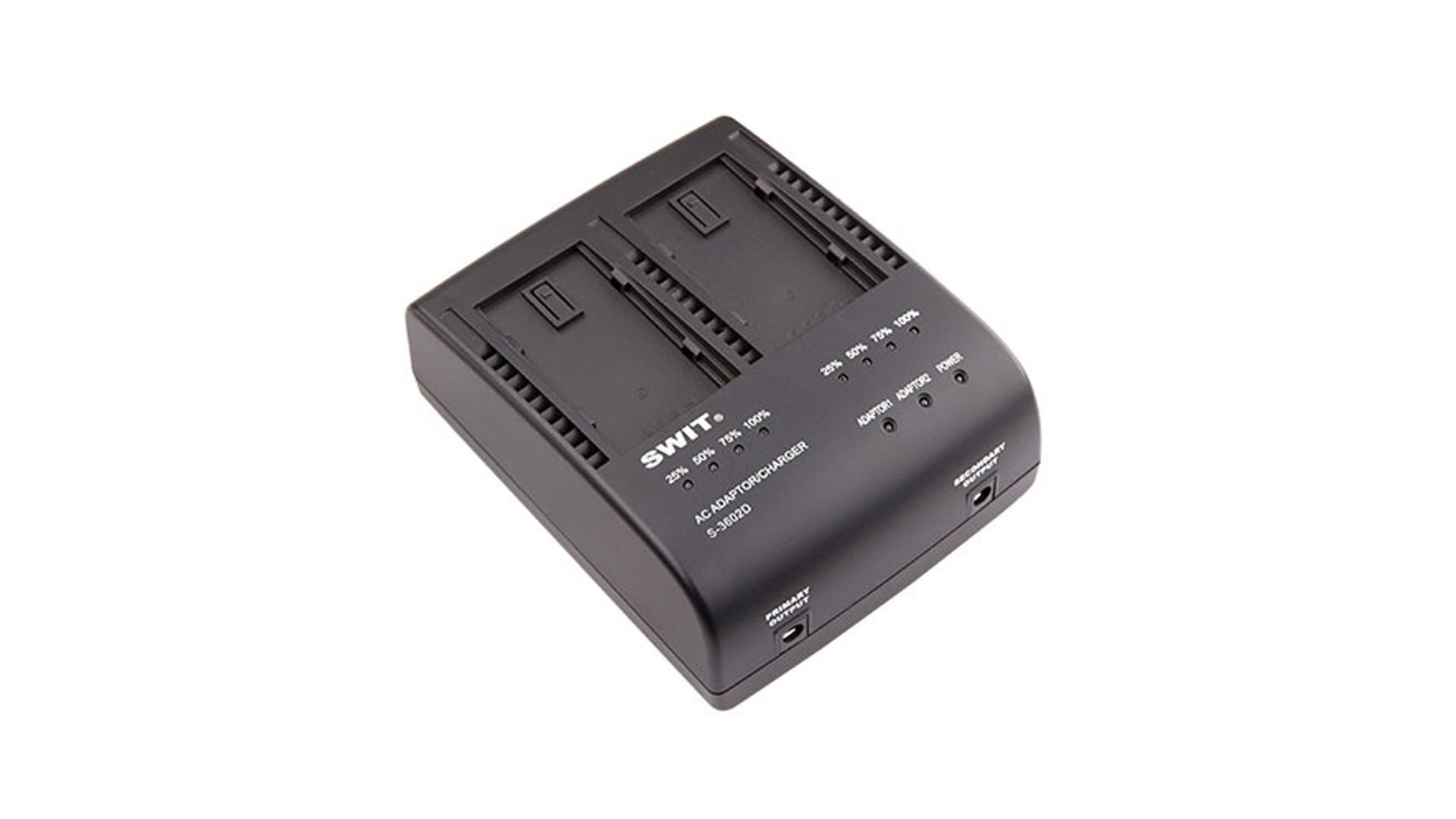Caricabatterie doppio con adattatore Swit S-3602D per batterie Panasonic VW-VBD e CGA