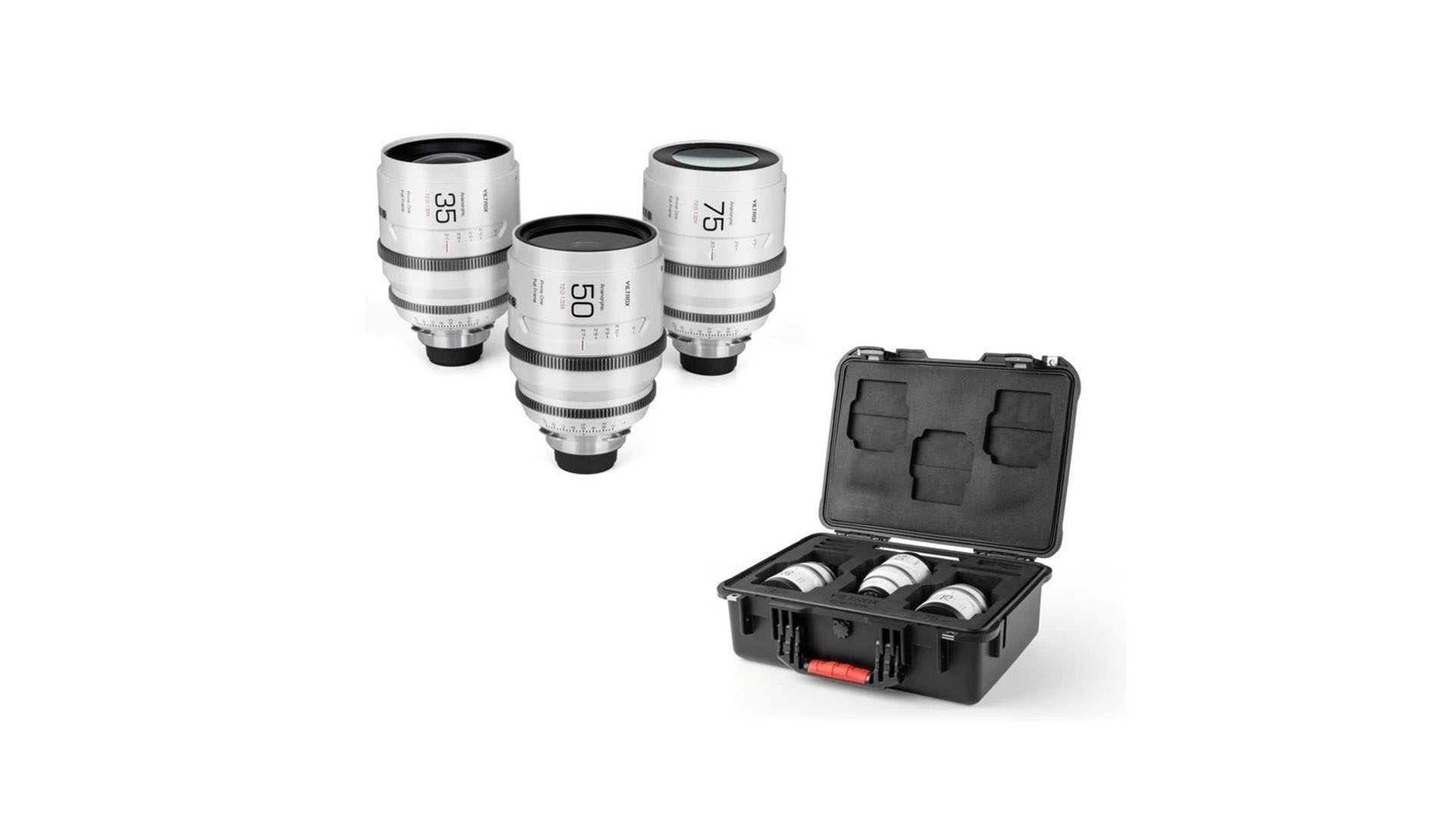 Viltrox 35mm/50mm/75mm T2.0 1.33X Full-frame Obiettivi anamorfici serie Epic con attacco PL 35mm+50mm+75mm T2.0 1.33X, con valigia
